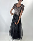 40s Illusion Lace & Net Vintage Evening Dress Formal Dance Medium As-Is VFG