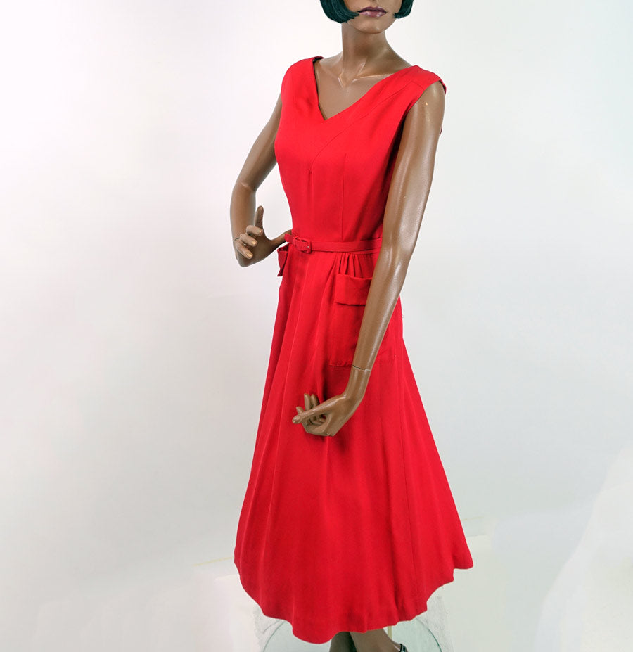 red gabardine full skirted sundress NOS