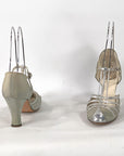30s Evening Heels 20s T-Strap Flapper Shoes Vintage Silver Trim JoBo VFG