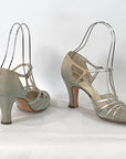 30s Evening Heels 20s T-Strap Flapper Shoes Vintage Silver Trim JoBo VFG