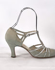 30s Evening Heels 20s T-Strap Flapper Shoes Vintage Silver Trim JoBo VFG