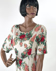 80s 90s Vintage Floral Print Dress Women's Romantic Grunge Large VFG Karen Kane