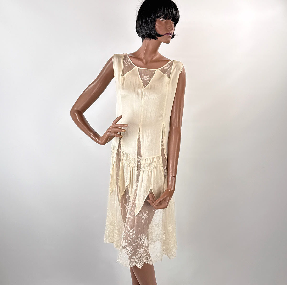 Vintage 20s Evening Dress White Silk Sheer Lace Insets XS Antique Brid –  Mags Rags