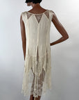 Vintage 20s Evening Dress White Silk Sheer Lace Insets XS Antique Bridal Wedding