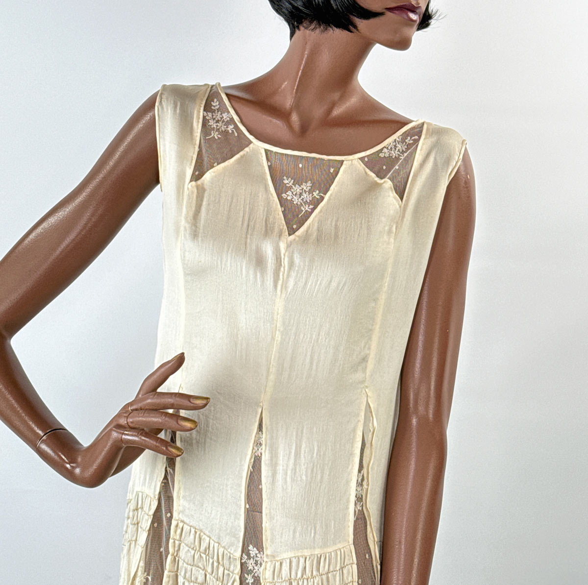 Vintage 20s Evening Dress White Silk Sheer Lace Insets XS Antique Brid   Mags Rags