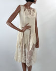 Vintage 20s Evening Dress White Silk Sheer Lace Insets XS Antique Bridal Wedding