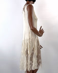 Vintage 20s Evening Dress White Silk Sheer Lace Insets XS Antique Bridal Wedding