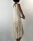 Vintage 20s Evening Dress White Silk Sheer Lace Insets XS Antique Bridal Wedding