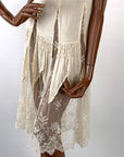 Vintage 20s Evening Dress White Silk Sheer Lace Insets XS Antique Bridal Wedding