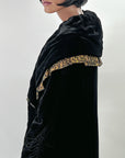 20s Vintage Evening Coat Silk Velvet Gold Lame Trim Dramatic Cocoon VFG