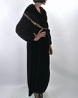 20s Vintage Evening Coat Silk Velvet Gold Lame Trim Dramatic Cocoon VFG
