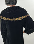 20s Vintage Evening Coat Silk Velvet Gold Lame Trim Dramatic Cocoon VFG