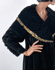 20s Vintage Evening Coat Silk Velvet Gold Lame Trim Dramatic Cocoon VFG