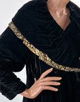20s Vintage Evening Coat Silk Velvet Gold Lame Trim Dramatic Cocoon VFG