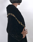 20s Vintage Evening Coat Silk Velvet Gold Lame Trim Dramatic Cocoon VFG