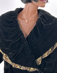 20s Vintage Evening Coat Silk Velvet Gold Lame Trim Dramatic Cocoon VFG