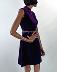 60s Purple Corduroy Mini Dress Embroidered Trim Lanz S/M VFG