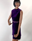 60s Purple Corduroy Mini Dress Embroidered Trim Lanz S/M VFG