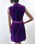 60s Purple Corduroy Mini Dress Embroidered Trim Lanz S/M VFG