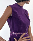 60s Purple Corduroy Mini Dress Embroidered Trim Lanz S/M VFG