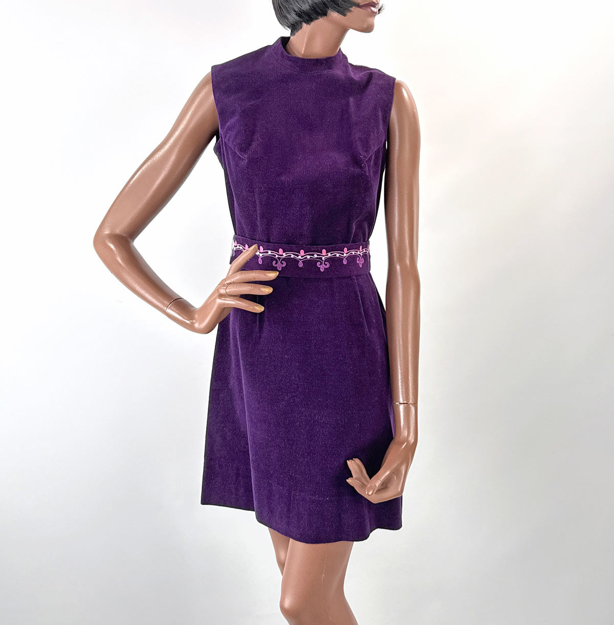 fitted lace wedding dress 60s Purple Corduroy Vintage Mini Dress Embroidered Trim Lanz S/M VFG