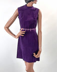 60s Purple Corduroy Mini Dress Embroidered Trim Lanz S/M VFG