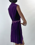60s Purple Corduroy Mini Dress Embroidered Trim Lanz S/M VFG