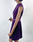 60s Purple Corduroy Mini Dress Embroidered Trim Lanz S/M VFG