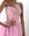 Strapless Net Full Skirt Lilac Prom Dress Shelf Bust Party Cupcake 50s Vintage Small VFG