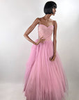 Strapless Net Full Skirt Lilac Prom Dress Shelf Bust Party Cupcake 50s Vintage Small VFG