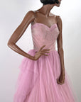 Strapless Net Full Skirt Lilac Prom Dress Shelf Bust Party Cupcake 50s Vintage Small VFG