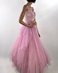 Strapless Net Full Skirt Lilac Prom Dress Shelf Bust Party Cupcake 50s Vintage Small VFG