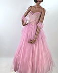 Strapless Net Full Skirt Lilac Prom Dress Shelf Bust Party Cupcake 50s Vintage Small VFG