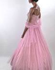 Strapless Net Full Skirt Lilac Prom Dress Shelf Bust Party Cupcake 50s Vintage Small VFG