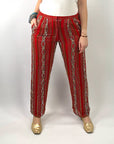 70s Red Chiffon Evening Pants Beads & Sequins Women's Vintage Medium VFG