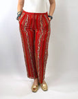 70s Red Chiffon Evening Pants Beads & Sequins Women's Vintage Medium VFG