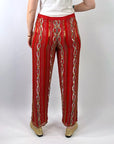 70s Red Chiffon Evening Pants Beads & Sequins Women's Vintage Medium VFG