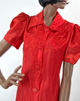 Red Dressing Gown 30s Vintage Robe M/L As-is Marianne Frocks VFG