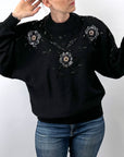 Women's 80s Gem Sweater Cropped 90s Pullover Hong Kong Beaded Sequinned Pearls Mariea Kim VFG