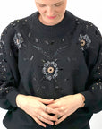 Women's 80s Gem Sweater Cropped 90s Pullover Hong Kong Beaded Sequinned Pearls Mariea Kim VFG