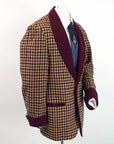 Vintage Mens Lounging Jacket Wool Check Maroon Tan Black Large Robe VFG