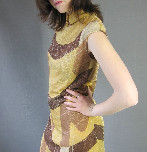 60s Mod Gold Metallic Dress Vintage Op Art Modest Small Mason Edwards VFG 60s Mod Gold Metallic Dress Vintage Op Art Modest Small Mason Edwards VFG