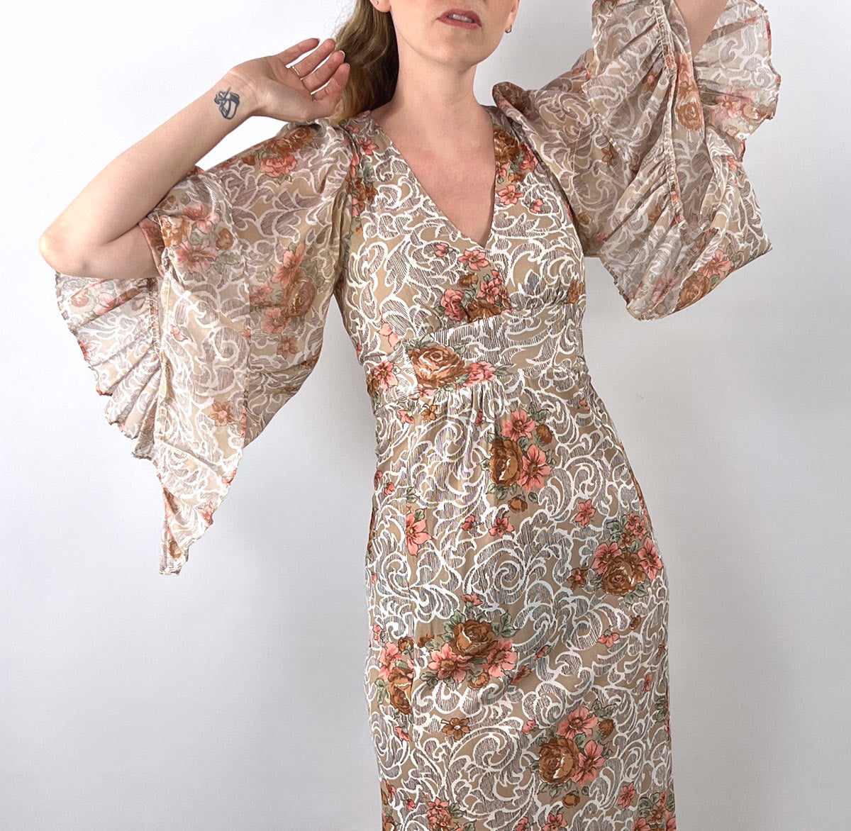 long sleeve short summer dress Boho V-Neck Mini Dress – Long Sleeve Printed A-Line Empire Waist Dress in Black Pink | Women's Boho Fashion | L main image 0