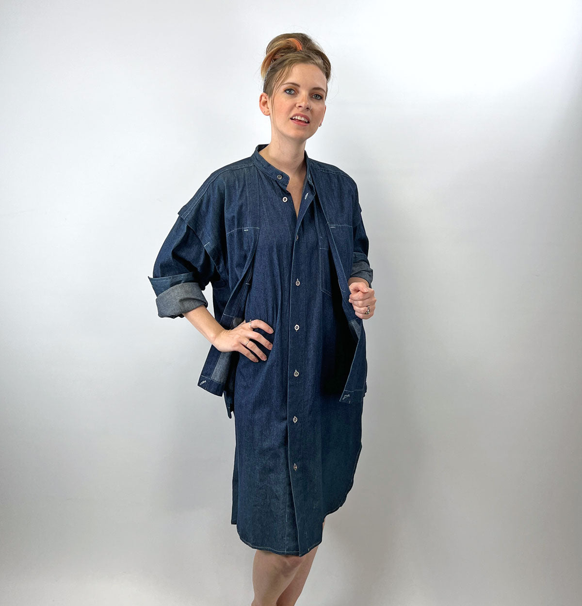 80s 90s Indigo Denim Coat Dress Issey Miyake Vintage Plantation OSFM V Mags Rags 80s 90s Indigo Denim Coat Dress Issey Miyake Vintage Plantation OSFM V Mags Rags