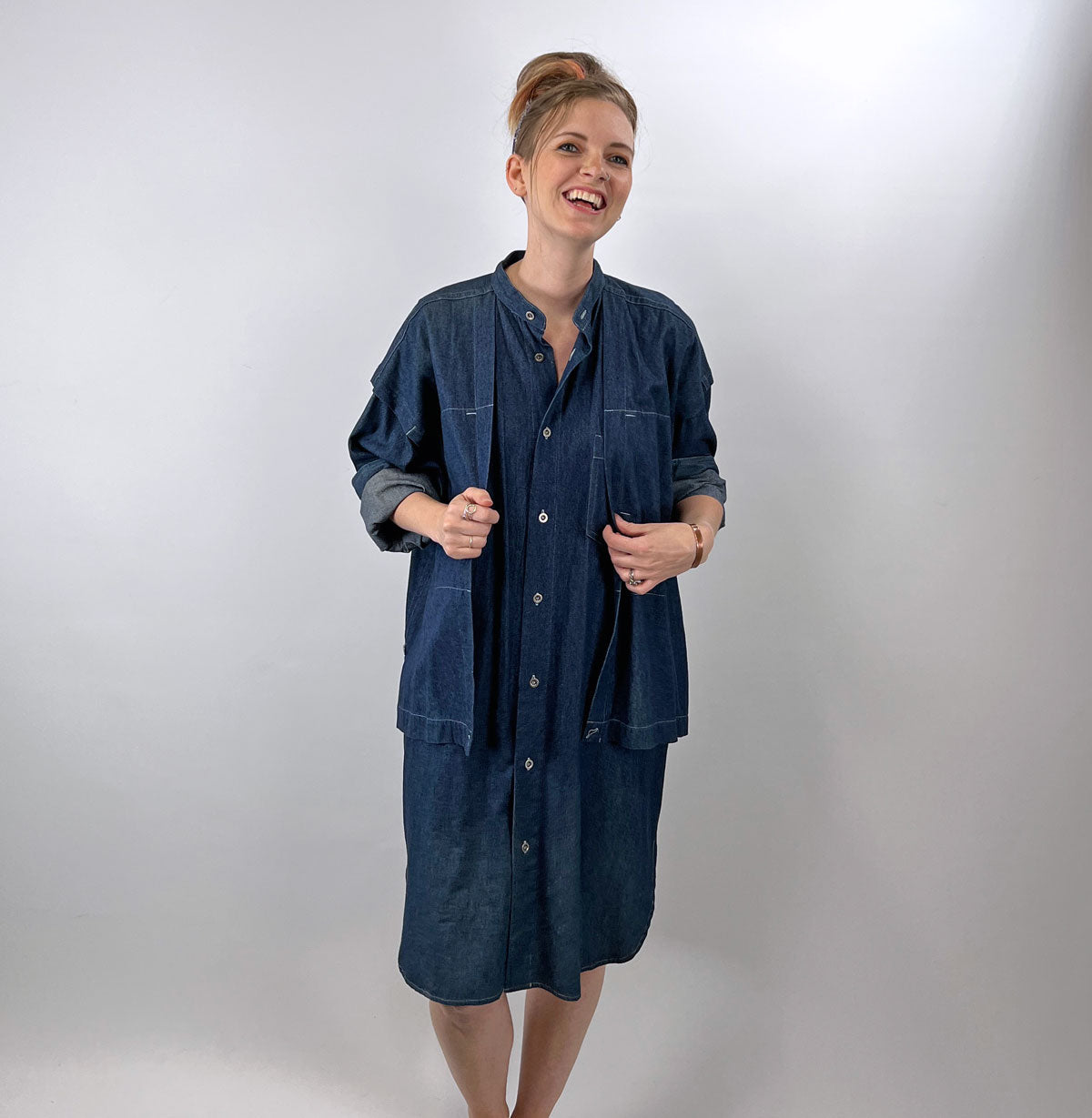 80s denim dress 80s 90s Indigo Denim Coat Dress Issey Miyake Vintage Plantation OSFM V – Mags Rags
