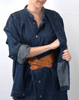80s 90s Indigo Denim Coat Dress Issey Miyake Plantation OSFM VFG