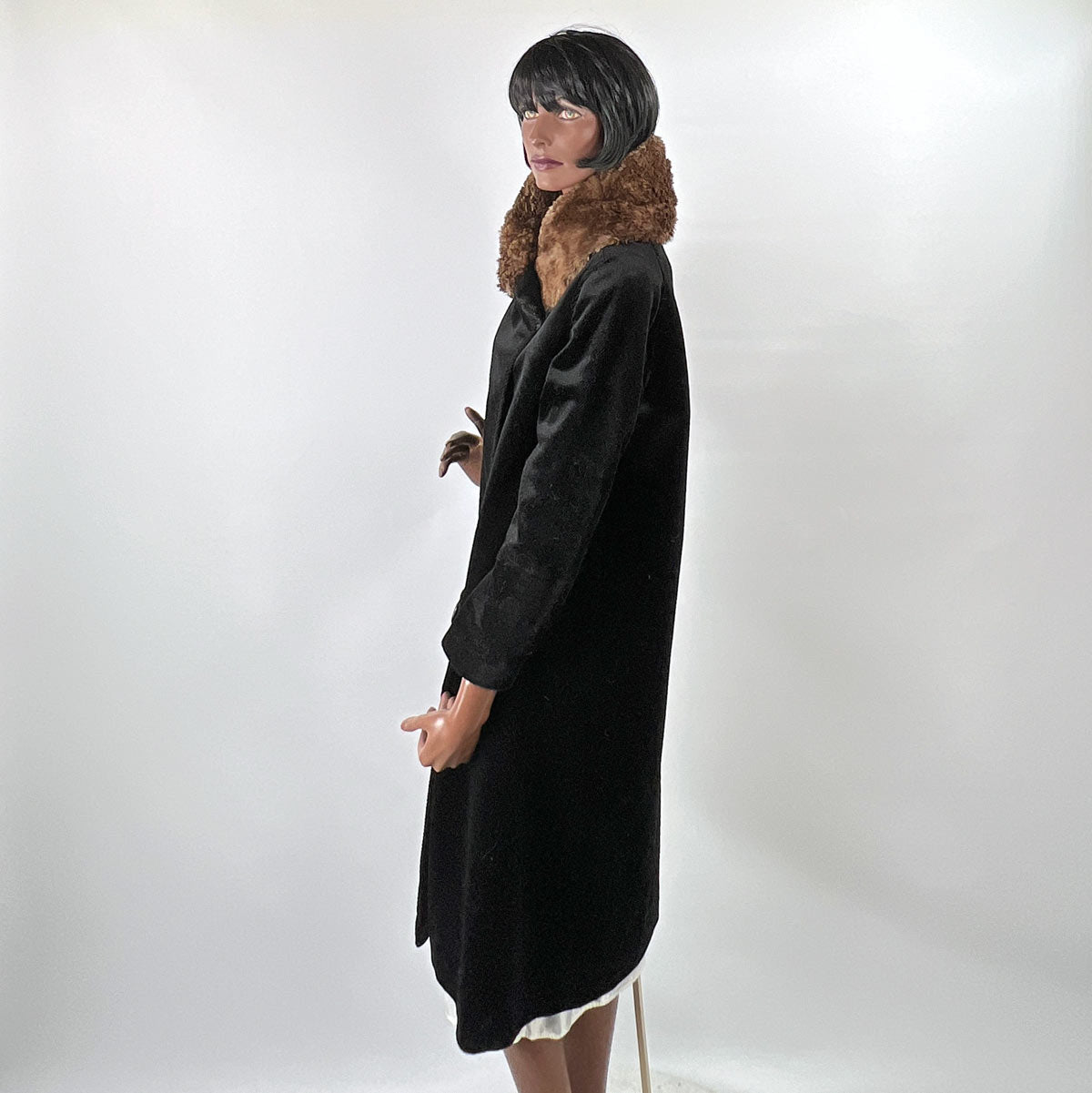 20s Cocoon Coat Mohair Plush Fur Collar Women's Vintage M/L VFG