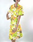 Vintage 60s Day Dress Floral Print Deadstock Earth Tones L/XL