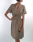 Deadstock 50s 60s Day Dress Plaid Shirtwaist Style Vintage Shift Large Nancy Frock Dan River VFG
