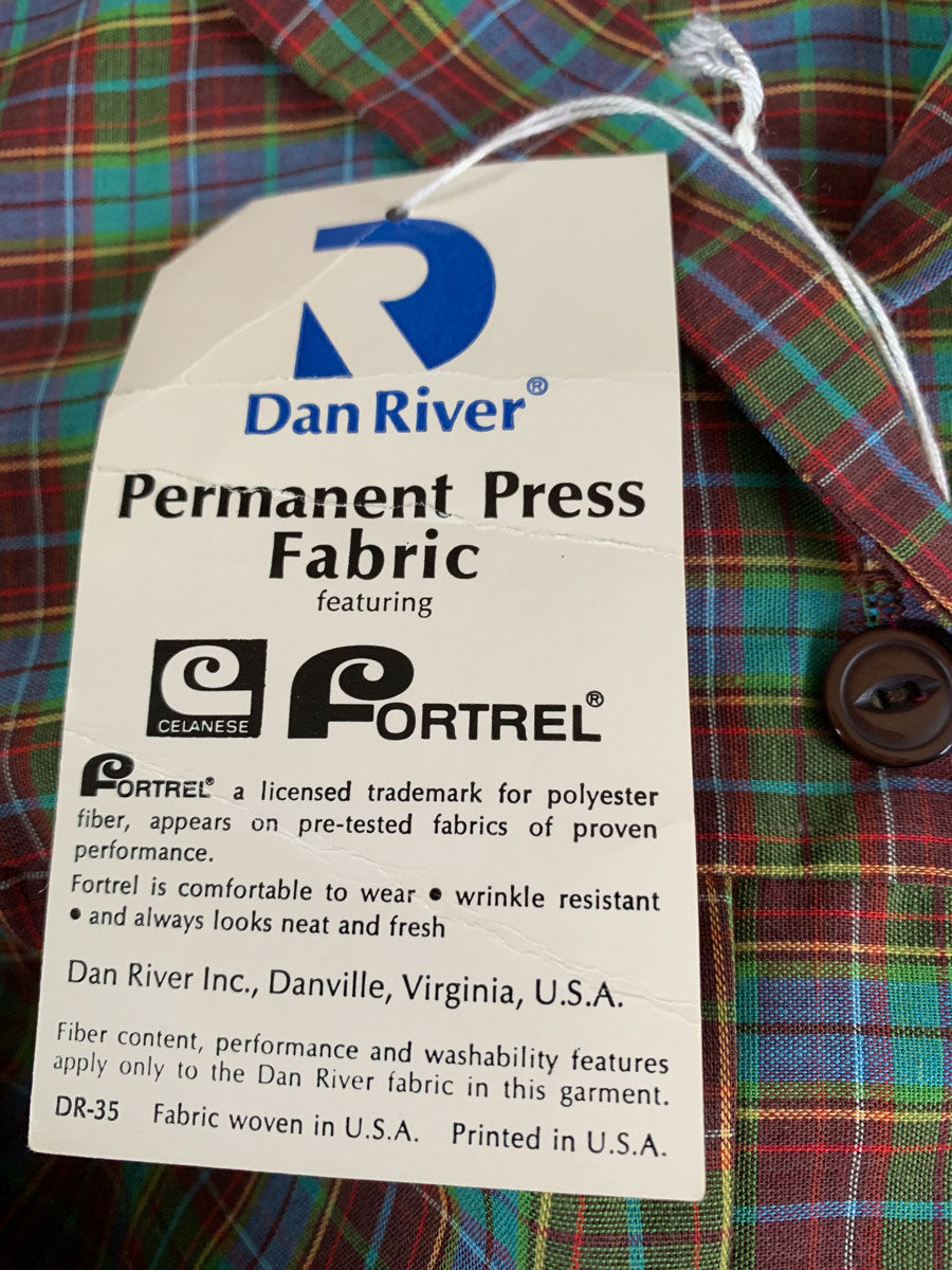 Deadstock 50s 60s Day Dress Plaid Shirtwaist Style Vintage Shift Large Nancy Frock Dan River VFG